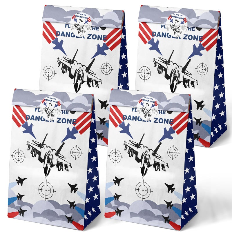 Outego Fighter Jet Party Favor Bags 24 Pcs Jet Fighter Style Gift Bags with 2 Designs Paper Goodie Bags for Aviation Theme Birthday Decorations and Military Party Supplies