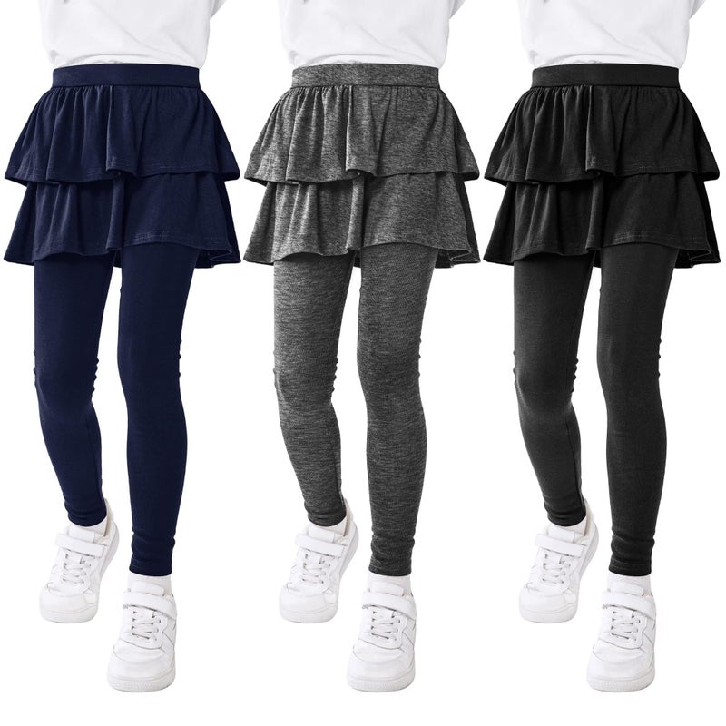 Resinta 3 Pack Girls School Uniform Pants Girls Leggings with Skirt Winter Warm Leggings 4-14 Years - Image 1
