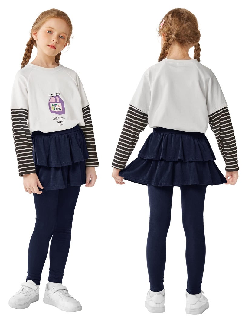 Resinta 3 Pack Girls School Uniform Pants Girls Leggings with Skirt Winter Warm Leggings 4-14 Years - Image 2