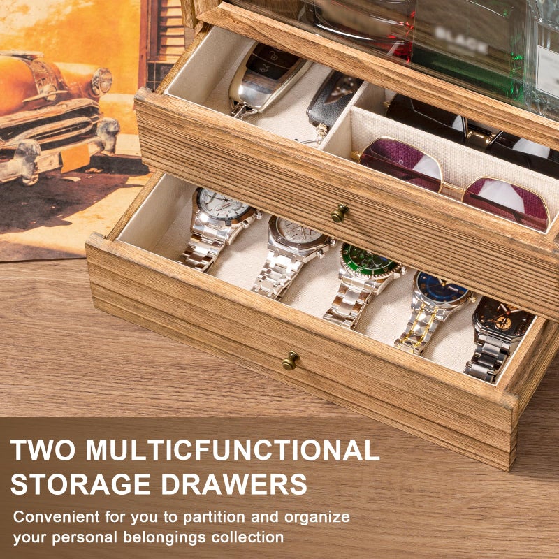 Emfogo Cologne Organizer, 4 Tier Vertical Wood Perfume Stand for Men, Large Capacity Dustproof Perfumes Organizer Cologne Stand with Double Drawer Storage, Gift for Loved ones (Brown) - Image 5