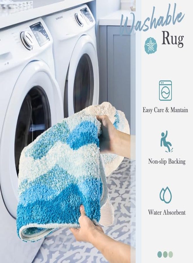 DyeFury Blue Ocean Wave Bath Mat, Cute Funky Bathroom Rugs for Coastal Beach Nautical Themed Decor, Non-Slip Washable Accent Rug for Bedroom Kitchen, Trendy Tufted Shower Mats 31"x 21" - Image 5