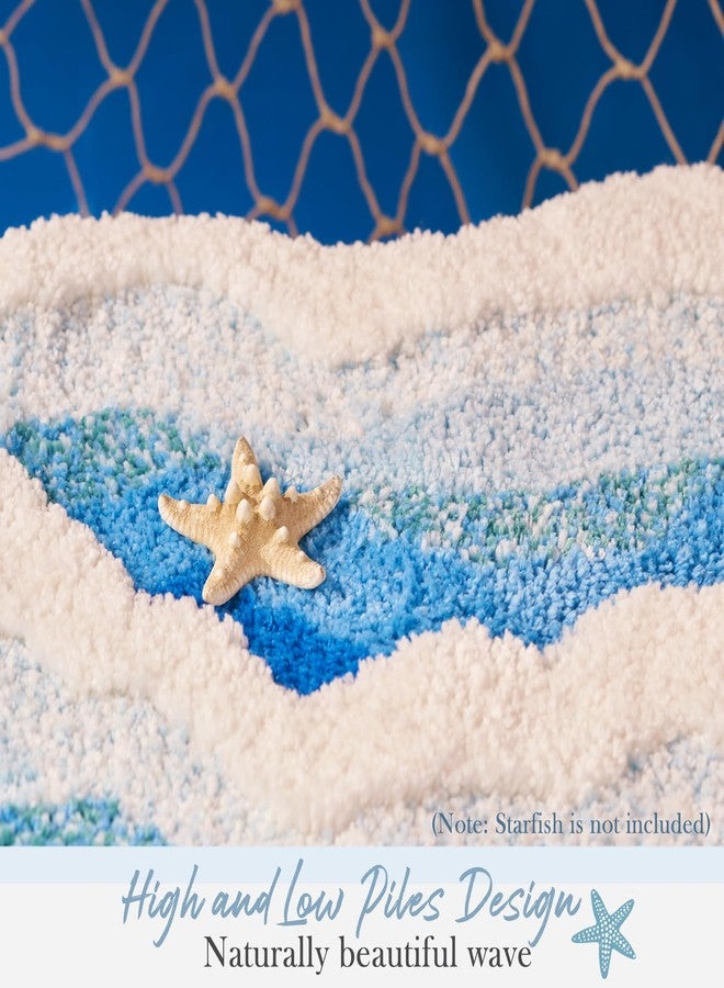 DyeFury Blue Ocean Wave Bath Mat, Cute Funky Bathroom Rugs for Coastal Beach Nautical Themed Decor, Non-Slip Washable Accent Rug for Bedroom Kitchen, Trendy Tufted Shower Mats 31"x 21" - Image 3