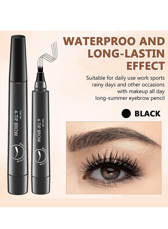 إكسمي قلم تحديد الحواجب مع صبغة - 4 رؤوس متشعبة لحواجب طبيعية مقاومة للانتثار طويلة الأمد مقاوم للماء - مكياج عيون للنساء (بنّي غامق / أسود طبيعي) - Image 2