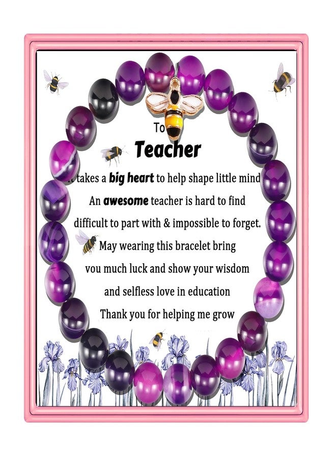 PARTNER Meaningful End of Year Teachers Gifts Thank You Teacher Gift for Appreciation Teachers' Day Ideas Handmade Beaded Bracelets for Retired Women Educators (Bee-Purple) - Image 1