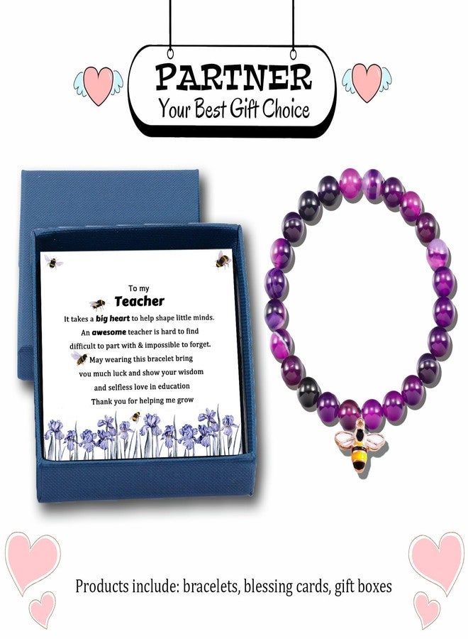 PARTNER Meaningful End of Year Teachers Gifts Thank You Teacher Gift for Appreciation Teachers' Day Ideas Handmade Beaded Bracelets for Retired Women Educators (Bee-Purple) - Image 2
