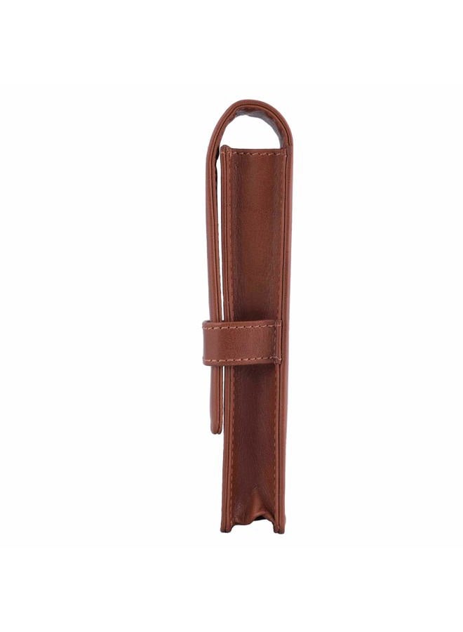 DiLoro Leather Double Pen Case Pencil Pouch Holder for Two Fountain Pens Ballpoint Rollerball and Pencils (Bugatti Tan) - Image 3