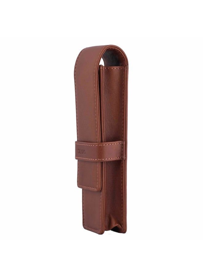 DiLoro Leather Double Pen Case Pencil Pouch Holder for Two Fountain Pens Ballpoint Rollerball and Pencils (Bugatti Tan) - Image 2
