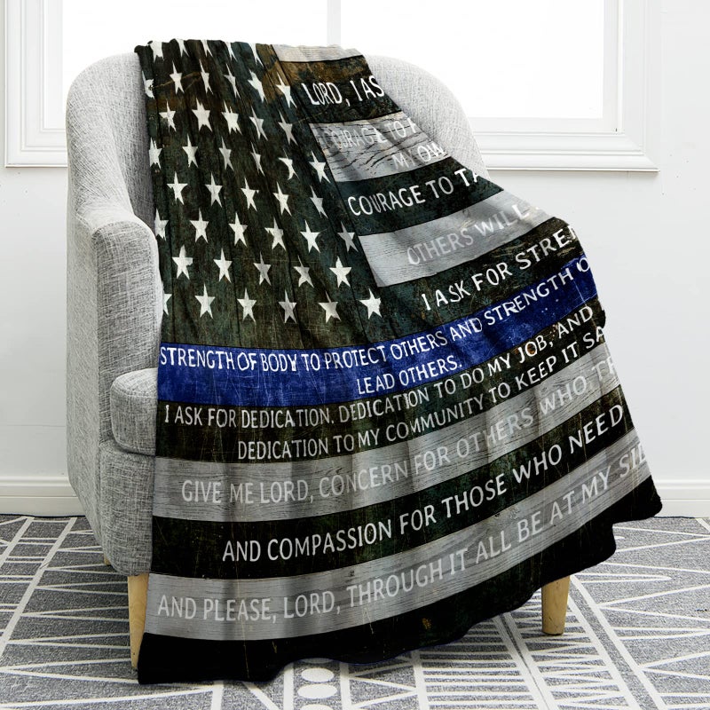 Jekeno Police Officers Prayer Blanket Gifts for Men Kids Boys Home Bedroom Living Room Decor Soft Cozy Lightweight Plush Throw Blankets 60x80