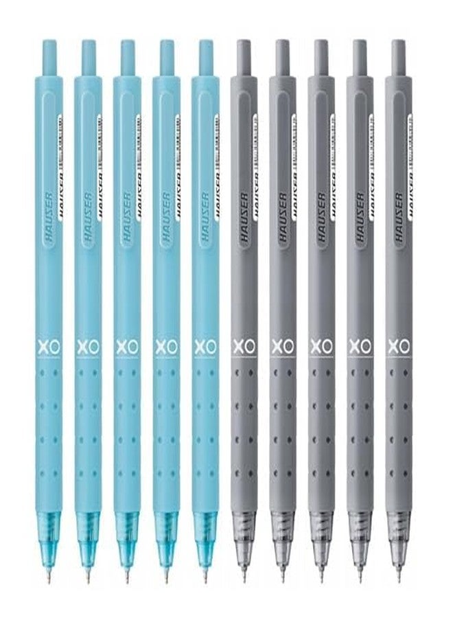 Hauser XO Click Retractable Gel Pen | Needle Spring Tip for Super Soft & Smooth Writing Experience | Grooved Grip for Comfortable Writing | 5 Blue & 5 Black Ink - Image 1