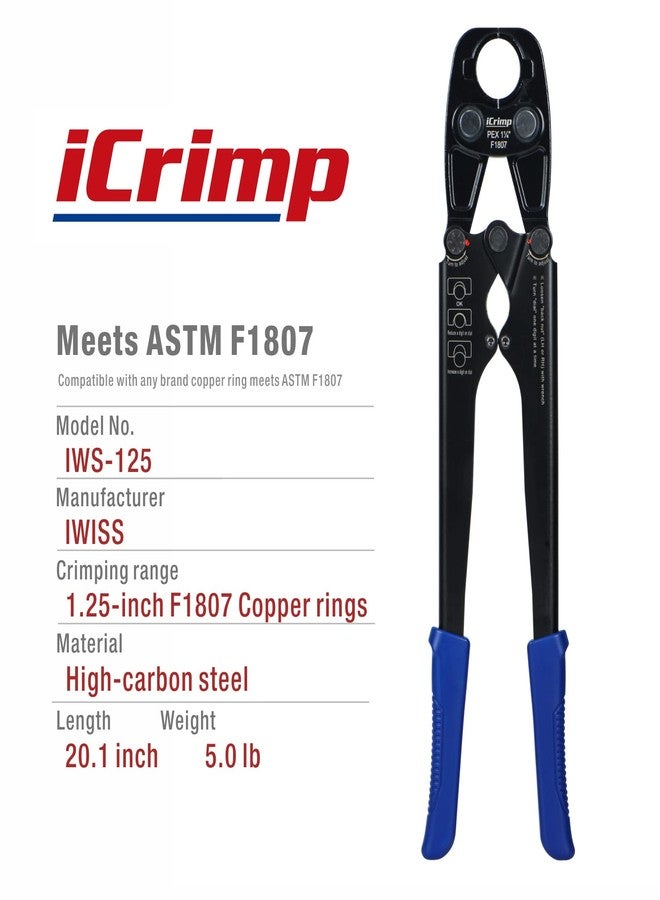 IWISS iCrimp Pex Pipe Crimping Tool, Plumbing Tool for 1-1/4 inch Copper Ring, meets ASTM 1807 Standard - Image 2