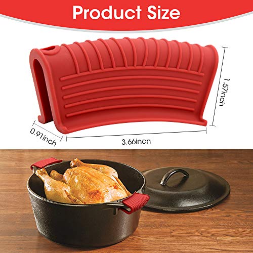 AHIW Silicone Assist Hot Pan Handle Holder Hot Skillet Handle Covers Pot Holder Sleeve Cast Iron Skillets Nonslip Heat Resistant for Enameled Griddles Casserole Frying Pans Cookware(4PACK) (Red) - Image 2