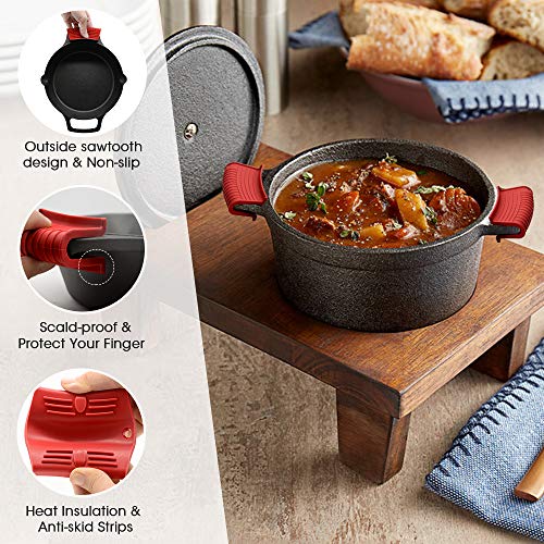 AHIW Silicone Assist Hot Pan Handle Holder Hot Skillet Handle Covers Pot Holder Sleeve Cast Iron Skillets Nonslip Heat Resistant for Enameled Griddles Casserole Frying Pans Cookware(4PACK) (Red) - Image 3