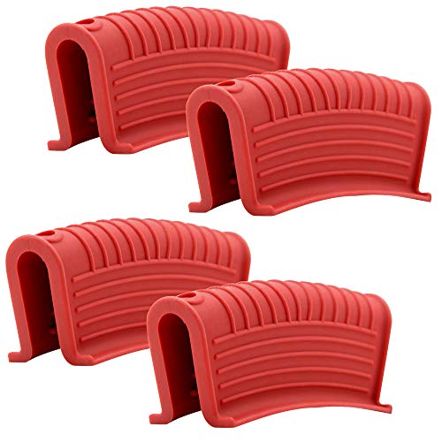 AHIW Silicone Assist Hot Pan Handle Holder Hot Skillet Handle Covers Pot Holder Sleeve Cast Iron Skillets Nonslip Heat Resistant for Enameled Griddles Casserole Frying Pans Cookware(4PACK) (Red) - Image 1