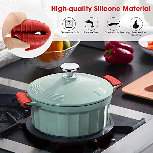AHIW Silicone Assist Hot Pan Handle Holder Hot Skillet Handle Covers Pot Holder Sleeve Cast Iron Skillets Nonslip Heat Resistant for Enameled Griddles Casserole Frying Pans Cookware(4PACK) (Red) - Image 4