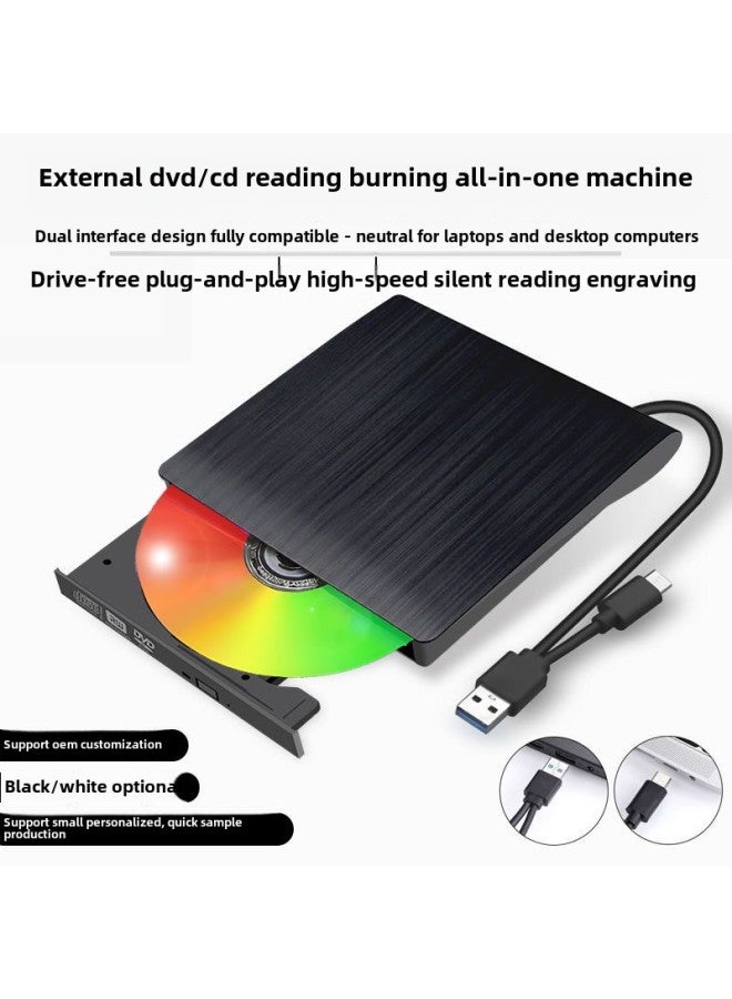 Brushed USB3.0 Type-c Dual Interface External Optical Drive Dvd/cd Burner Notebook Dvd Driver-Color:Dual-wire Usb+type C3.0 Dvd/cd Burning  - Image 2