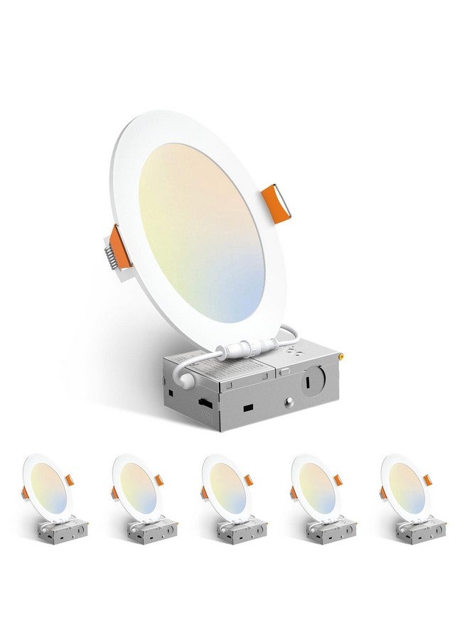 Amico 6 Pack 6 Inch 5CCT Ultra-Thin LED Recessed Ceiling Light with Junction Box, 2700K/3000K/3500K/4000K/5000K Selectable, 12W Eqv 110W 1050LM Brightness Dimmable Canless Wafer Downlight, ETL & FCC - Image 1