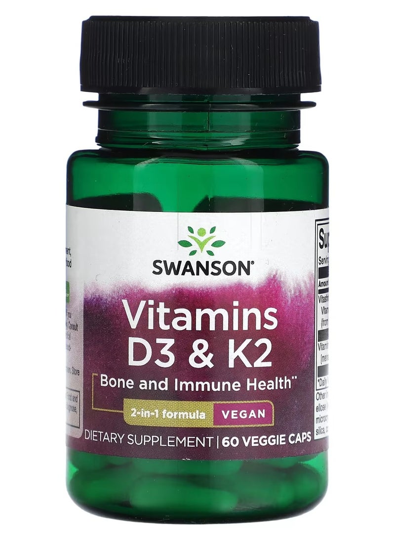 Swanson, فيتامينات D3 و K2، 60 كبسولة نباتية