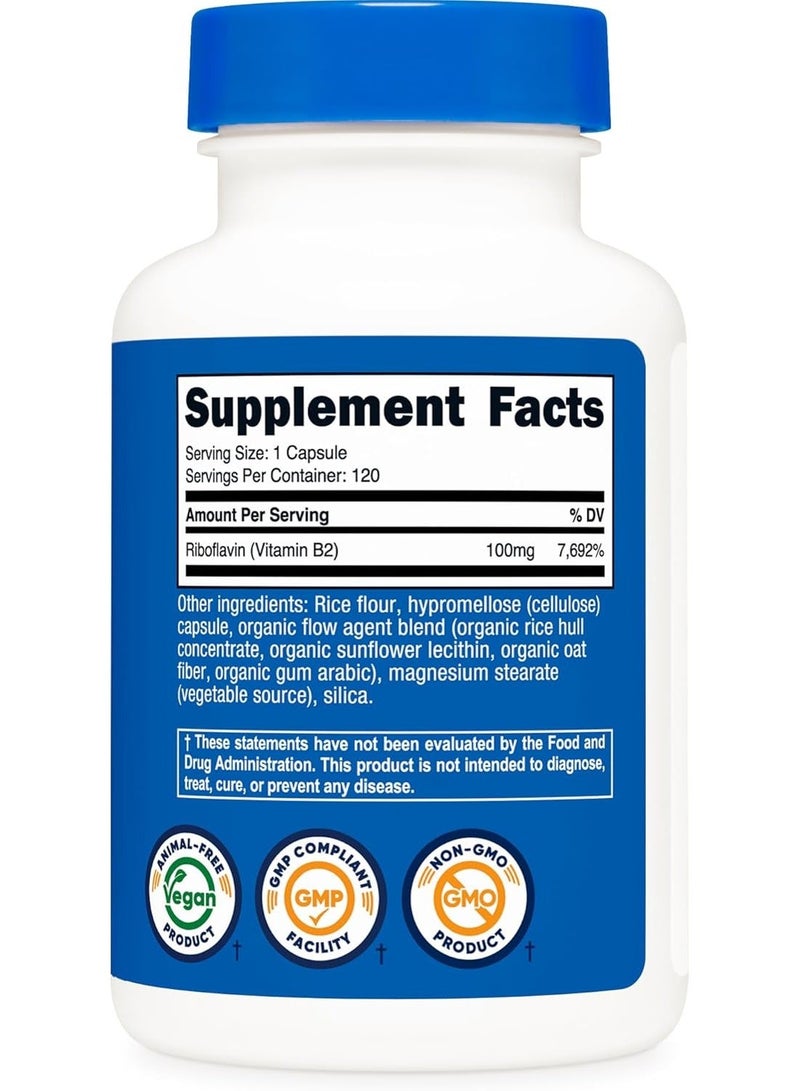 Nutricost Vitamin B2 (Riboflavin) 100mg, 120 Capsules - Gluten Free and Non-GMO - Image 2