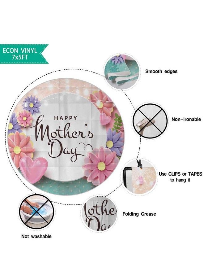 Allenjoy - 7X5Ft Happy Mother'S Day Backdrop Glitter Pink Love Heart Flower Photography Background For Woman New Mom Lady Grandma Artist Festival Celebration Party Decor Banner Portrait Photo Booth Prop - Image 1