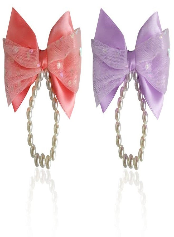 RedChimes ANNACREATIONS Baby Girls Hair Bow Clips set ribbon Hair Pins with Pearl Toddlers Barrettes Hair Accessories (Style-2) - Image 1