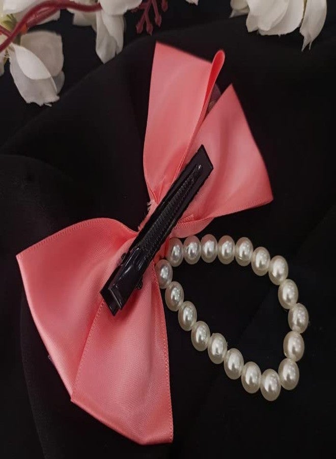 RedChimes ANNACREATIONS Baby Girls Hair Bow Clips set ribbon Hair Pins with Pearl Toddlers Barrettes Hair Accessories (Style-2) - Image 3