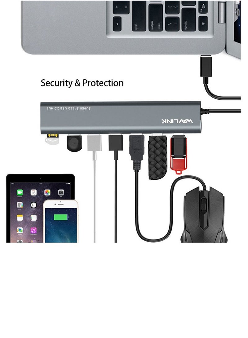 واف لينك محول Wavlink USB-C إلى USB 3.0 بـ 7 منافذ من الألومنيوم - Image 3