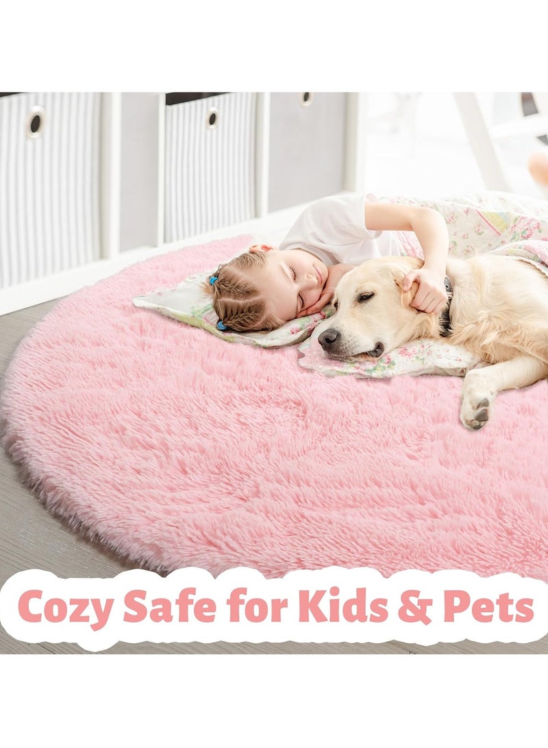 أونليماي فقط سجادة دائرية وردية فاتحة بطول 4 أقدام لغرفة نوم البنات، سجاد دائري ناعم لديكور غرفة الأطفال، سجادة ناعمة وناعمة لغرفة الأطفال، سكن الطلاب، الفصل الدراسي، غرفة اللعب، المراهقات، الأطفال، قابلة للغسل - Image 4