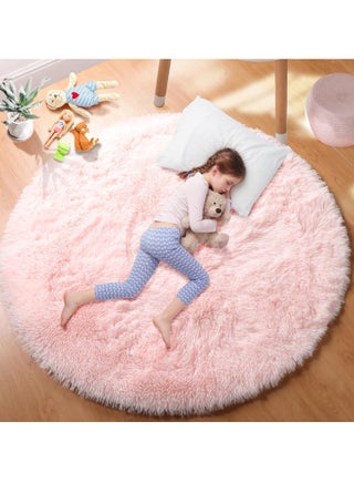 ONLYMAY Light Pink Round Rug 4Ft for Girls Bedroom, Fluffy Circle
