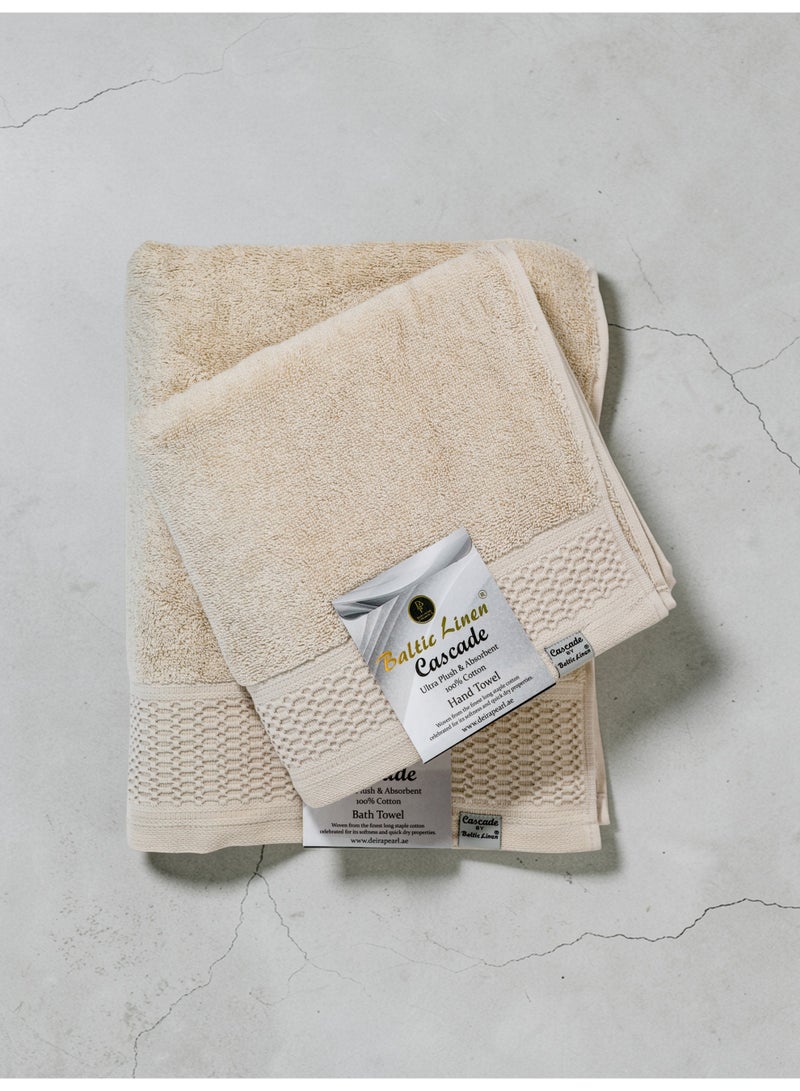 Baltic Linen Cascade Towel Set Pack of 2 | Bath Towel 70x140cm & Hand Towel 50x90cm | 100% Cotton 750 GSM | Beige - Image 1