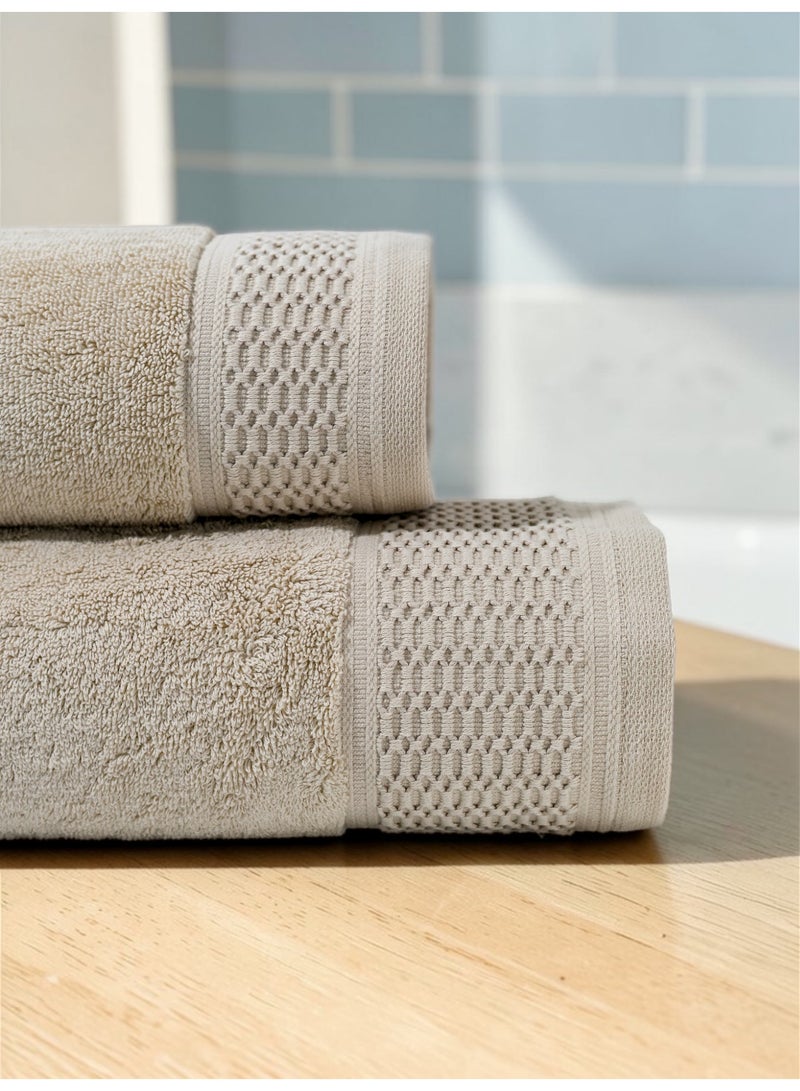 Baltic Linen Cascade Towel Set Pack of 2 | Bath Towel 70x140cm & Hand Towel 50x90cm | 100% Cotton 750 GSM | Beige - Image 5