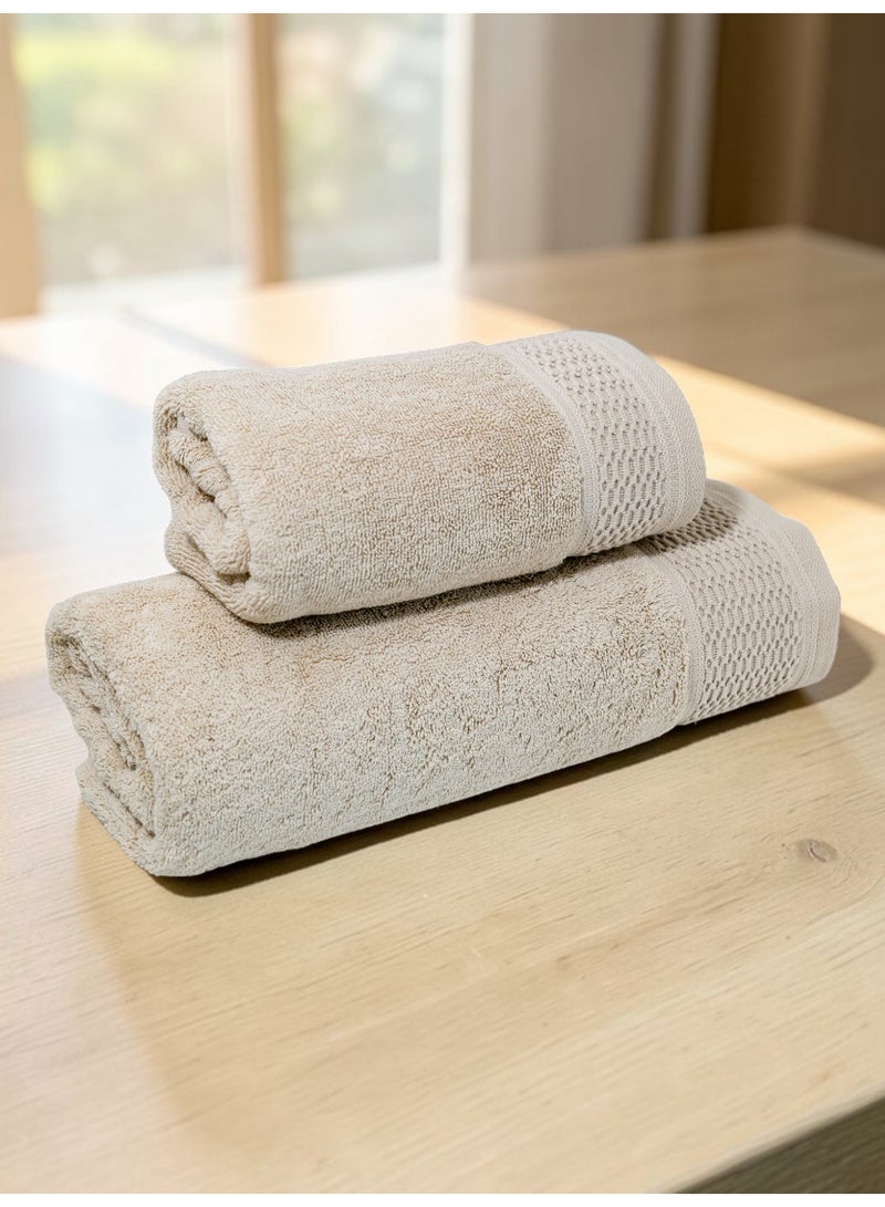 Baltic Linen Cascade Towel Set Pack of 2 | Bath Towel 70x140cm & Hand Towel 50x90cm | 100% Cotton 750 GSM | Beige - Image 2