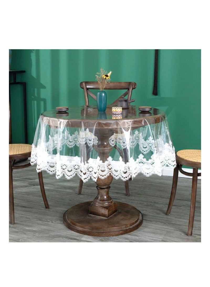 EZdenK 60in Clear Plastic Round Tablecloth Waterproof Vinyl PVC Tablecloth Embroidered Lace Edge Transparent Table Cover for Kitchen Outdoor and Indoor Uses（White lace trim，150cm） - Image 5