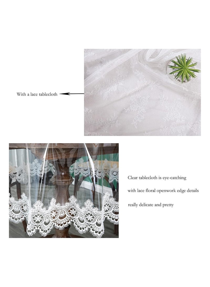 EZdenK 60in Clear Plastic Round Tablecloth Waterproof Vinyl PVC Tablecloth Embroidered Lace Edge Transparent Table Cover for Kitchen Outdoor and Indoor Uses（White lace trim，150cm） - Image 2