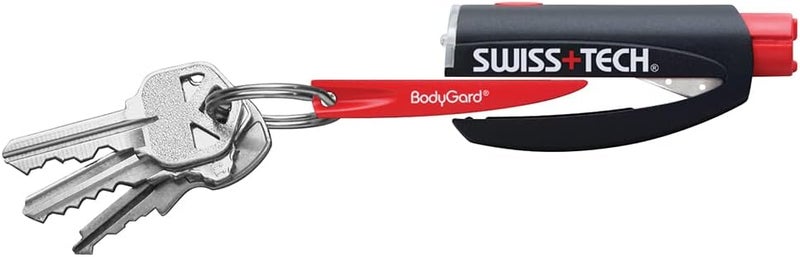 سويس تيك أداة الهروب من السيارة في حالات الطوارئ Swiss+Tech ST81010 BodyGard – أداة هروب من السيارة 3 في 1 مع مصباح LED يدوي، قاطع حزام الأمان، وكاسر الزجاج – بناء ثقيل الوزن، تشمل البطاريات وحلقة المفاتيح، أسود - Image 1
