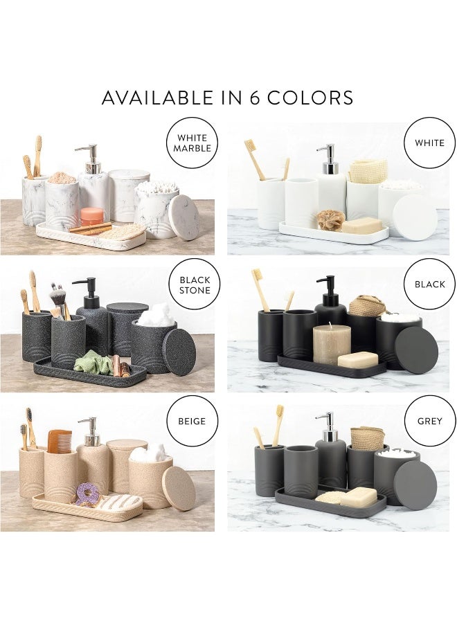 zccz ZCCZ - Bathroom Accessories Set 6 Pcs - White Marble Design Toothbrush Holder, Lotion Soap Dispenser, 2 Qtip Holder Dispenser, Vanity Tray, Bathroom Tumbler - Decorative Countertop Vanity Organizer  - Image 4
