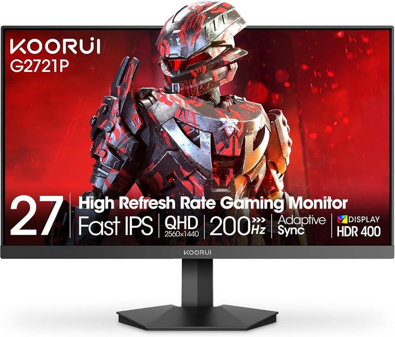 KOORUI 27" QHD IPS Gaming Monitor: Immerse in 95% DCI-P3 Color 200Hz, 1ms, 350 Nits, HDR400, FreeSync Premium,Tilt Adjustable,Black - Image 1