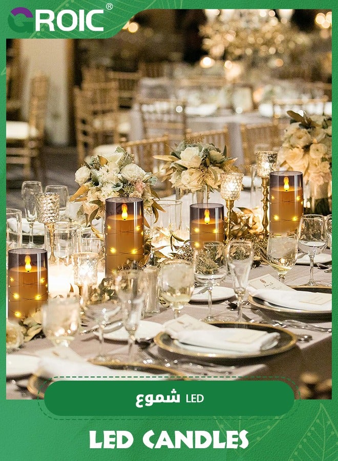 جرويك 3 Pcs Flameless LED Candles with Remote Timer,Flickering Flameless Candles for Romantic Ambiance and Home Decoration Stable Acrylic Shell,Embedded String Lights LED Candles - Image 5