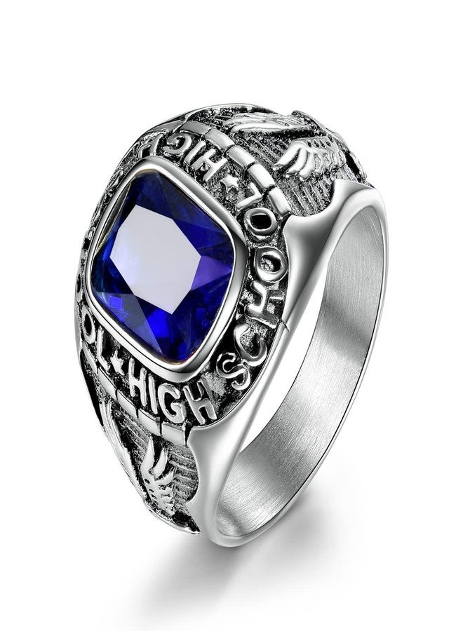 MASOP Stainless Steel High School Rings for Men Sappire Color Royal Blue Crystal Jewelry Rings Size 8 - Image 1