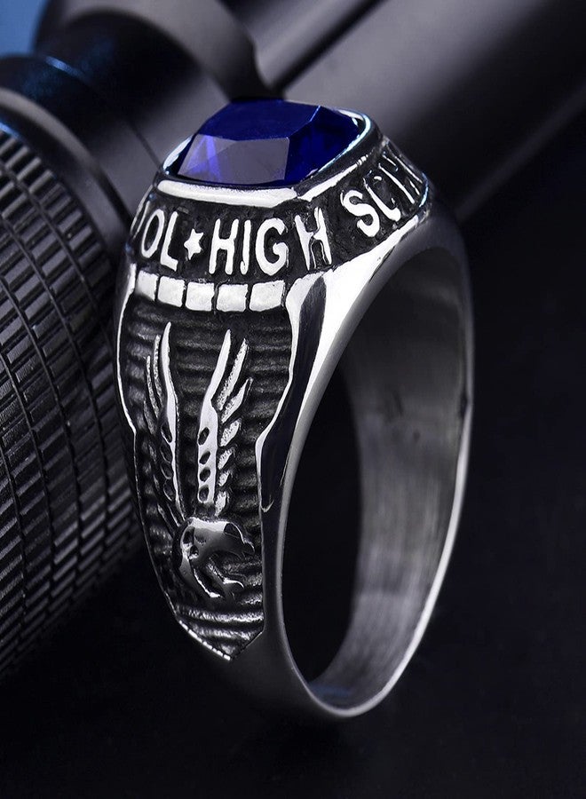 MASOP Stainless Steel High School Rings for Men Sappire Color Royal Blue Crystal Jewelry Rings Size 8 - Image 4