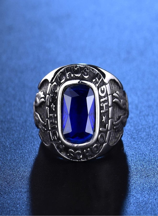 MASOP Stainless Steel High School Rings for Men Sappire Color Royal Blue Crystal Jewelry Rings Size 8 - Image 3