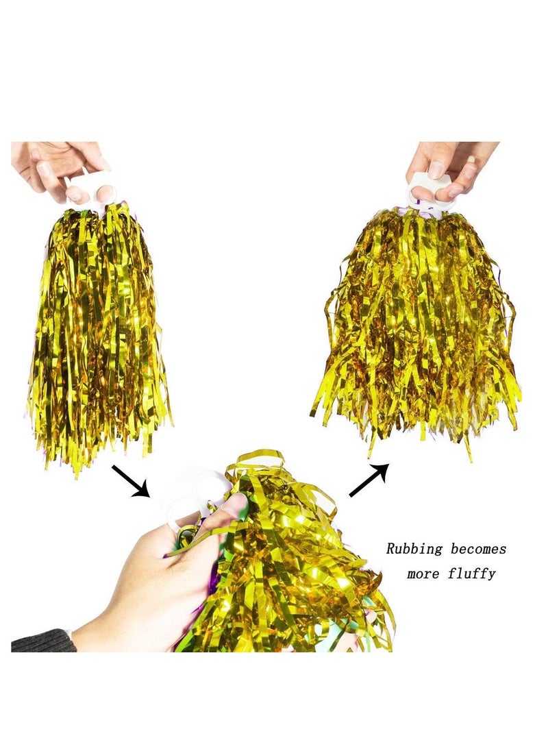 Generic Cheerleader Pom Poms Metallic Foil for Sports Team Spirit Cheering Party 12pcs  - Image 2