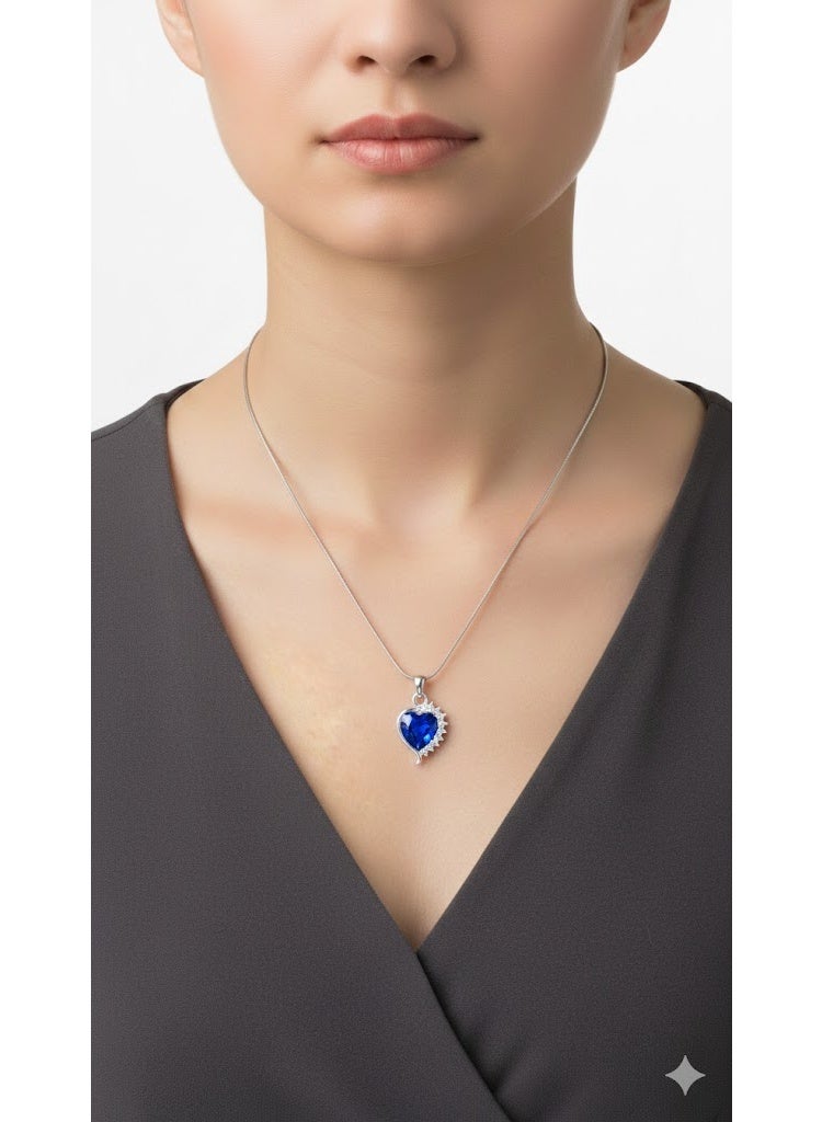 قلادة قلب أزرق، قلادة جميلة على شكل قلب للنساء - Image 2