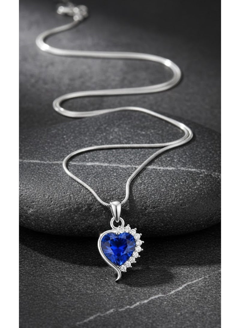قلادة قلب أزرق، قلادة جميلة على شكل قلب للنساء - Image 3