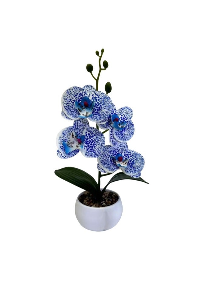 OASIS-TH Artificial Flowers Butterfly Orchid Potted Artificial Plant Bonsai Suitable For Office Hotel Living Room Wedding Party Home Decoration 30cm Blue 
