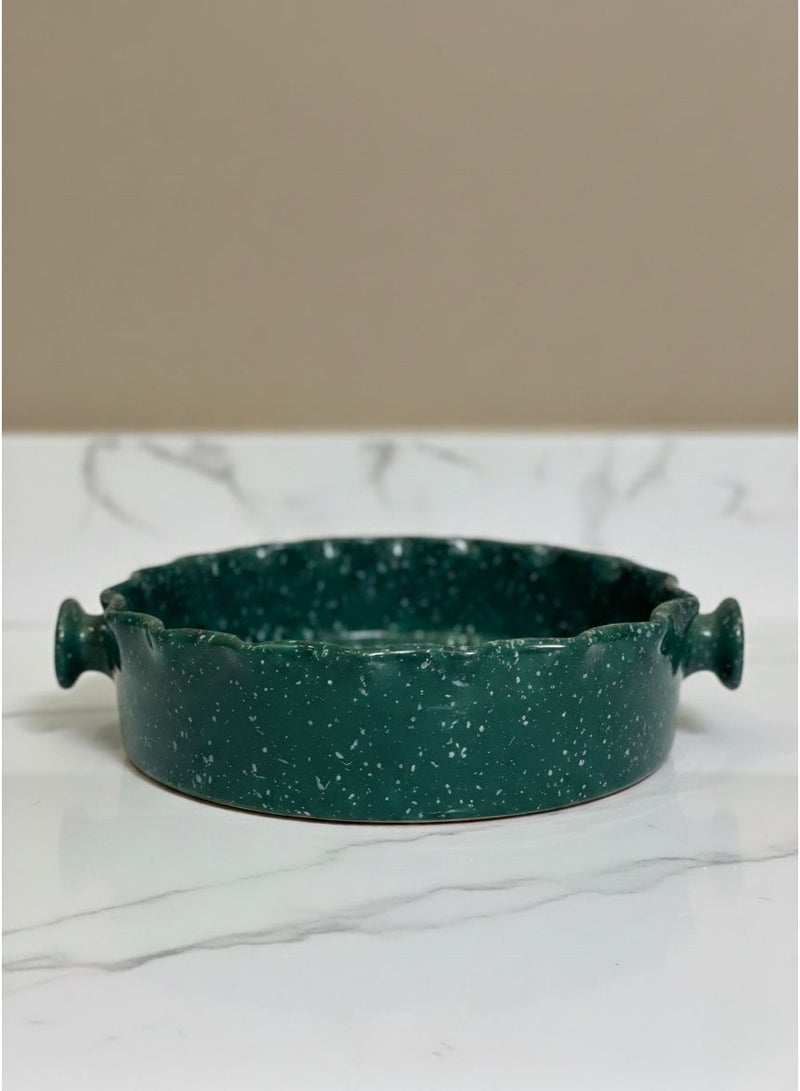 CASA HOME CasaHome Porcelain Pie Dish with Fluted Rim & Side Handles – Rustic Speckled Forest Green, Artisan Style for Elegant Baking & Serving - Image 1