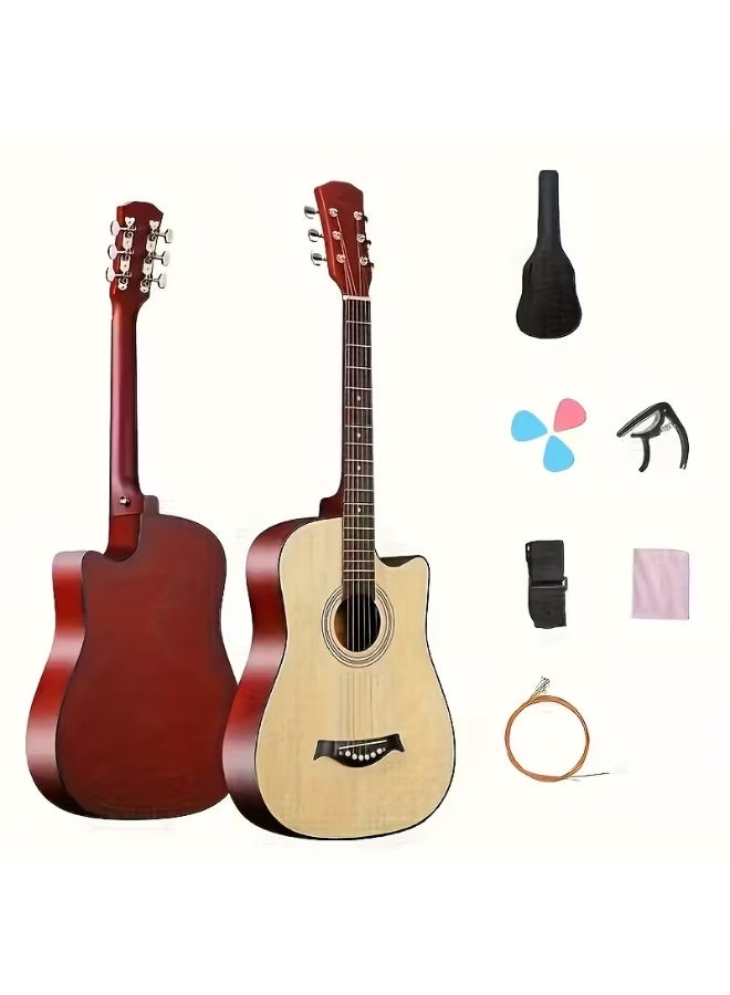 Megarya 38 inch Acoustic Guitar for Beginners, Includes Gig Bag, Strap, Picks, and Capo (Natural) - Image 1