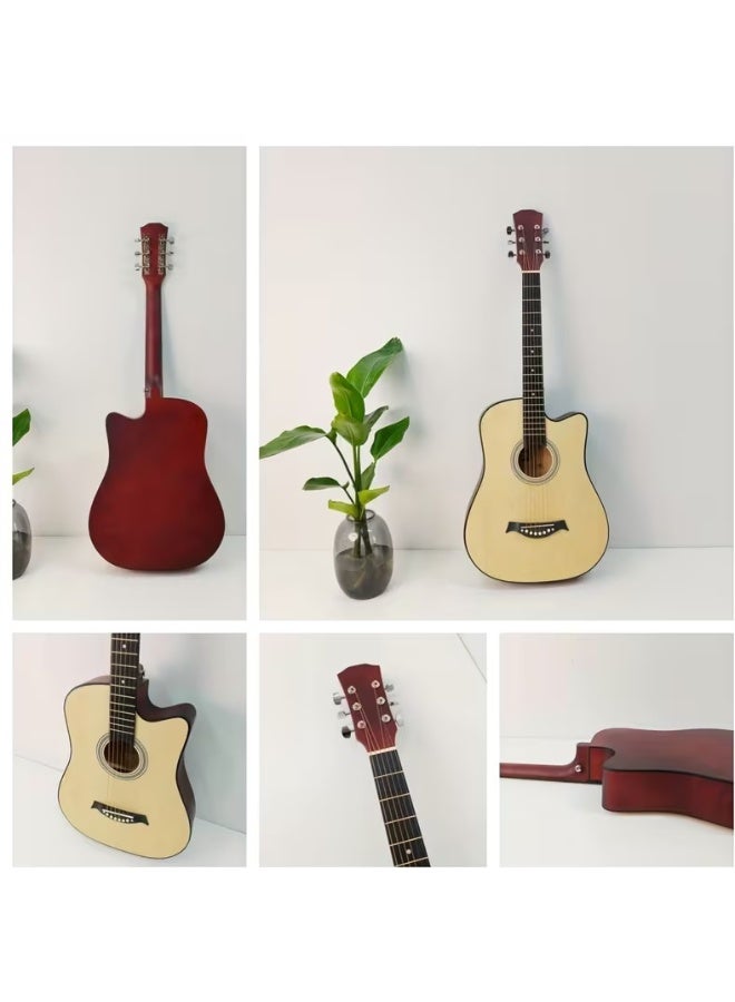 Megarya 38 inch Acoustic Guitar for Beginners, Includes Gig Bag, Strap, Picks, and Capo (Natural) - Image 2