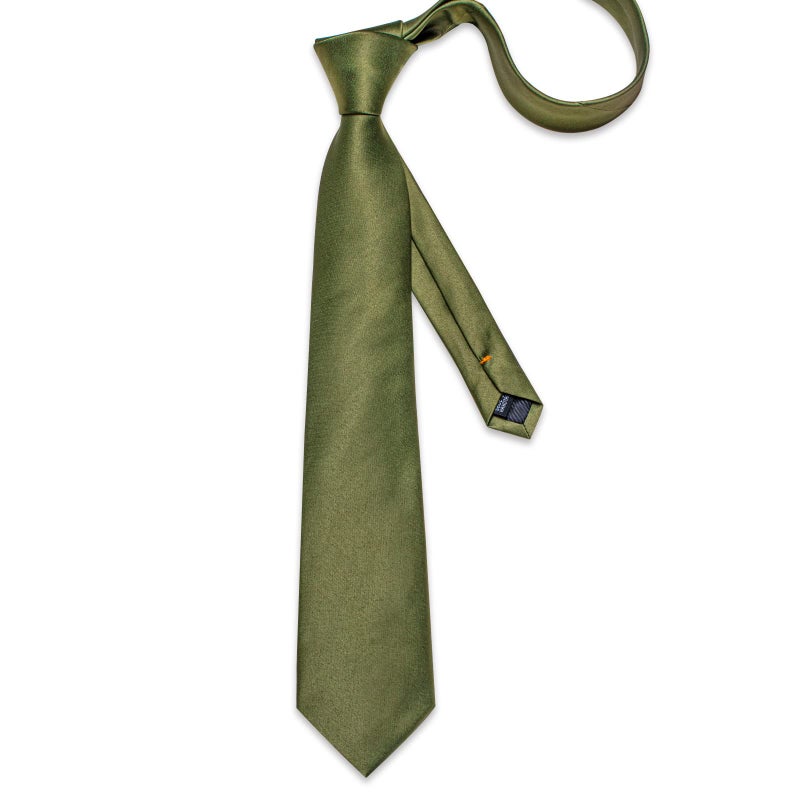 DiBanGu Mens Olive Green Tie Set Solid Green Necktie and Pocket Square Cufflinks Party Business - Image 4