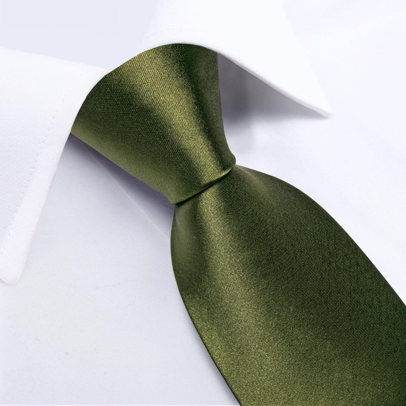 DiBanGu Mens Olive Green Tie Set Solid Green Necktie and Pocket Square Cufflinks Party Business - Image 5