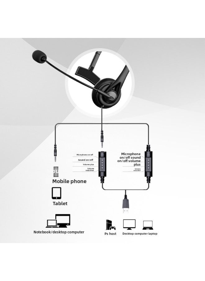Telephone Office Unilateral Headset USB Interface Wire Control Network Class Headset Learning Conference Headset Customization-Color:SY490 Single Ear Black 3.5mm Headphone With Packing  - Image 3